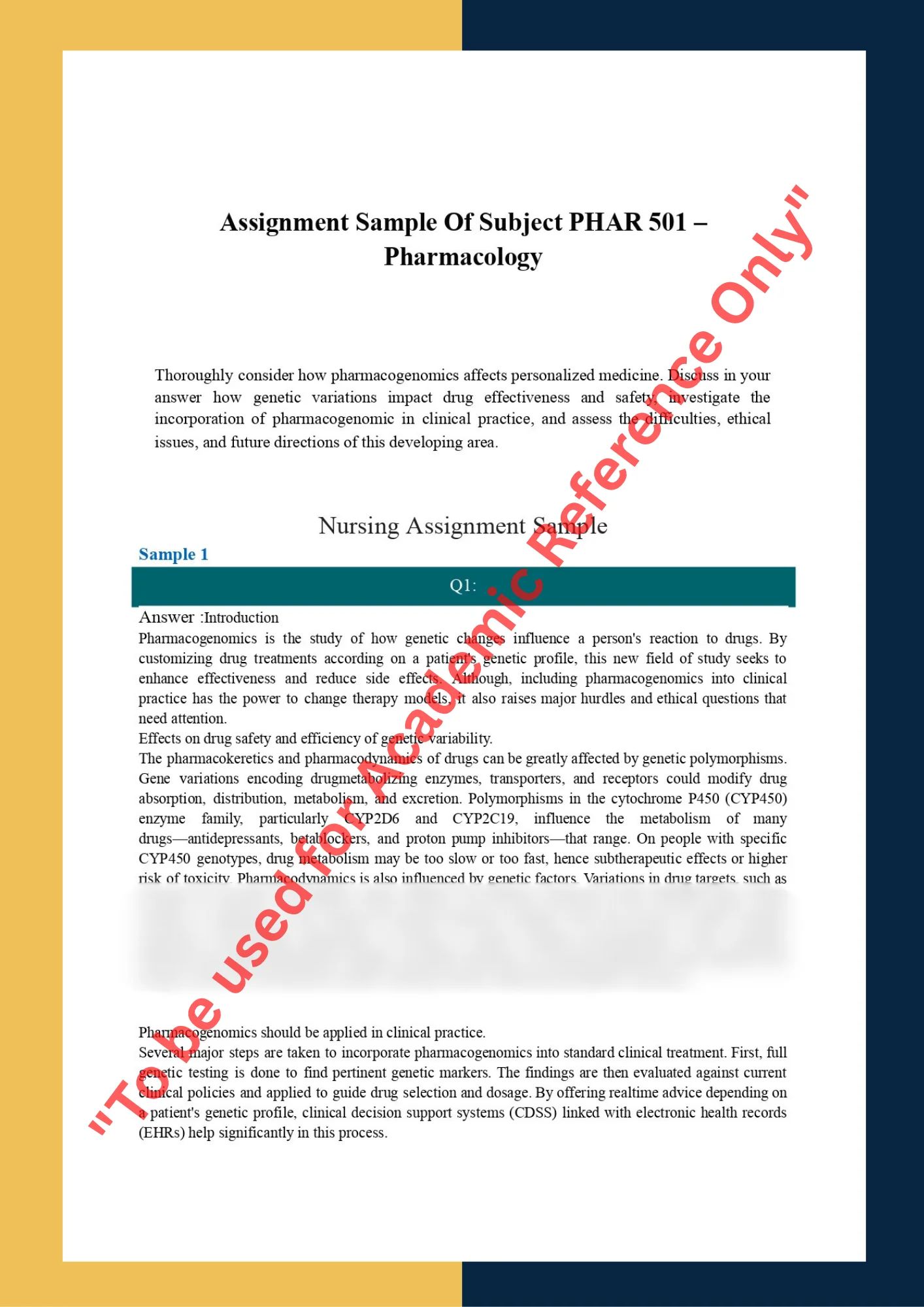 Assignment Sample Of Subject PHAR 501 – Pharmacology 0